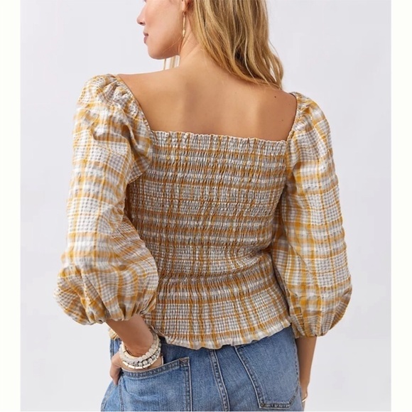 Anthropologie Maeve plaid square-neck puff-sleeve blouse - Picture 2 of 6